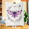 1pc 1pcs Purple Butterfly Floral Magic Blanket - Soft Flannel Suitable for All Seasons, Cozy Throw Bedspread with Dreamy Butterfly Print, Machine Wash