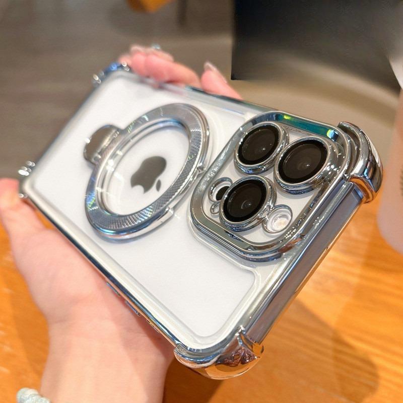 Applicable To IPhone 16 Mobile Phone Case Bird's Nest Pattern Metal Bracket Four Corner Anti Fall Apple 15pro Transparent Protective Cover