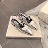 Nuove Sandali da Donna Baotou in Vernice con Cinturino a Fibbia a Linea Singola Tacco Gatto Sandali Donna Sexy Nero Seta Punta Sottile Tacco Alto Scarpe Piatte