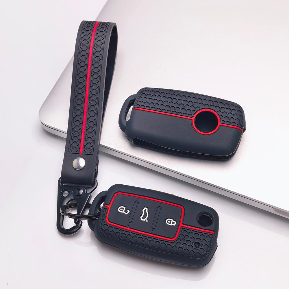 Key Fob Cover for Volkswagen Golf Polo Passat Tiguan Jetta Octavia Mk7 Mk6 B7 B8 with Keychain Anti-Scratch Guard Shockproof Protection