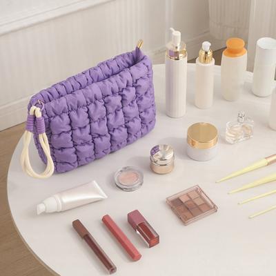 Women Padded Makeup Bag Large Capacity Quilted Cosmetic Pouch Solid Color Makeup Organizer Clutch for Travel Vacation Business Trip