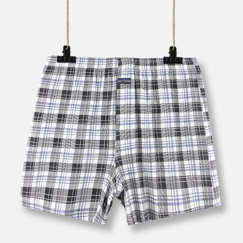 Aro Men's Plus Size High Waist Pure Cotton Plaid Boxer Shorts
