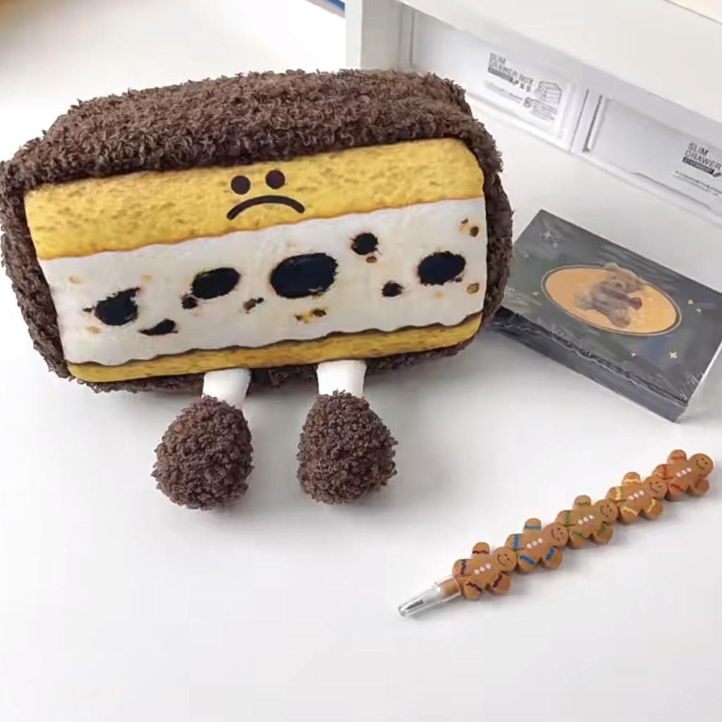 Cartoon Cute Bread Sandwich Pencil Case Holder Plush Bag Funny Creative Plush Pencil Cases Student Stationery Tissue Boxes