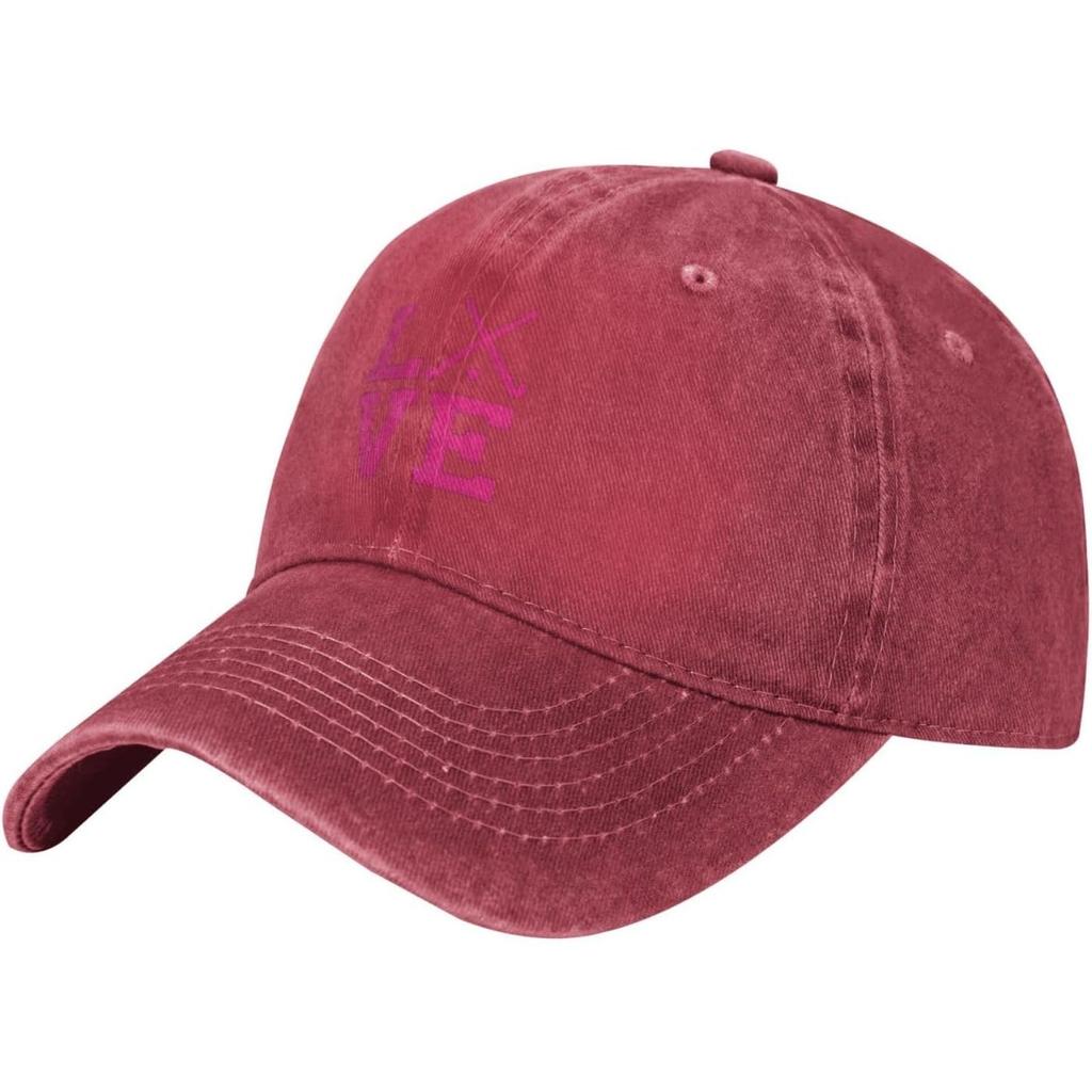 Lacrosse Love Graphic Washed Baseball Cap Breathable Cotton Curved Brim Adjustable Dad Hat Unisex