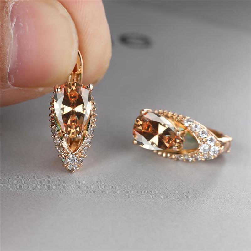New drop-shaped emerald zircon plated champagne gold ear buckle wedding earrings women's jewelry