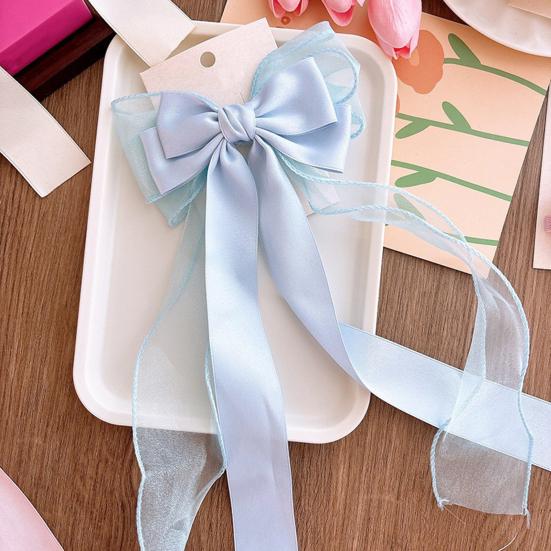 Frühlings-Haarnadel Langes Band Netzgarn Satin Schleife Dekoration Hinterkopf Haarspange Helle Farbe Vielseitig Thematisches Haaraccessoire