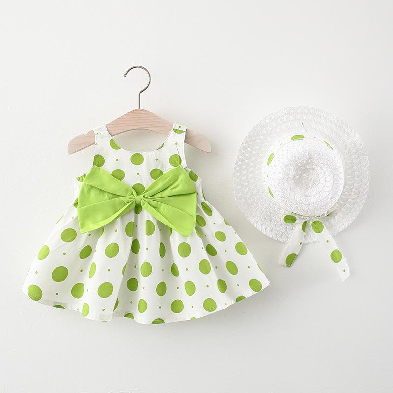 A749 Summer Baby Girl Princess Dress with Big Bow & Flower Skirt, Includes Hat, for Ages 1-4