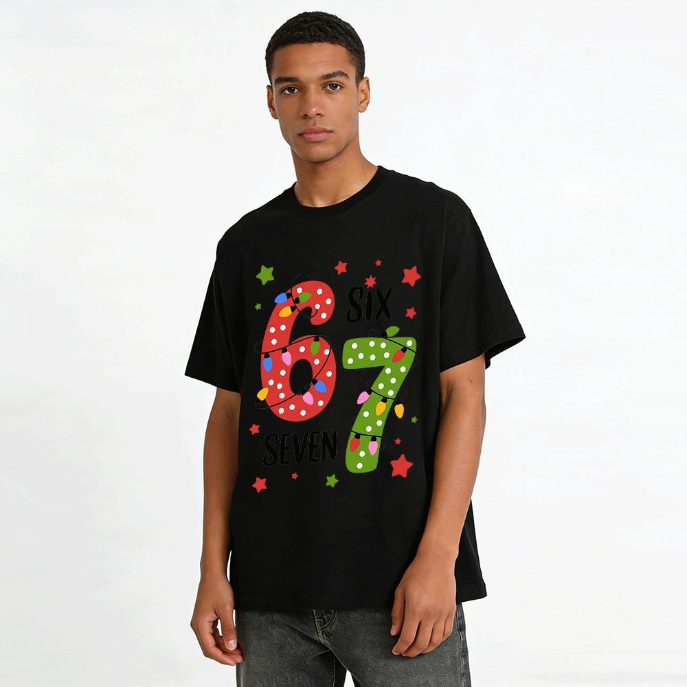 Christmas Style Number 67 Print Top Holiday Casual T-shirt Pure Cotton T-shirt