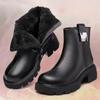 Zimowe damskie buty z okrągłym noskiem, grube buty na obcasie, skórzane buty dla kobiet, ciepłe wełniane buty śnieżne, buty na platformie z zamkiem błyskawicznym, damskie