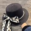 Summer Sunshade Sunscreen Straw Hat Children French Pearl Strap Big Eaves Beach Beach Bow Sun Hat Tide
