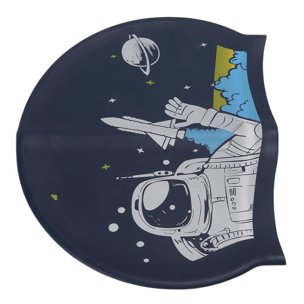 Swim Bathing Cap Silicone Waterproof Head Cover with Ear Protection for Adult Long Hair Water SportsSpaceman Printing