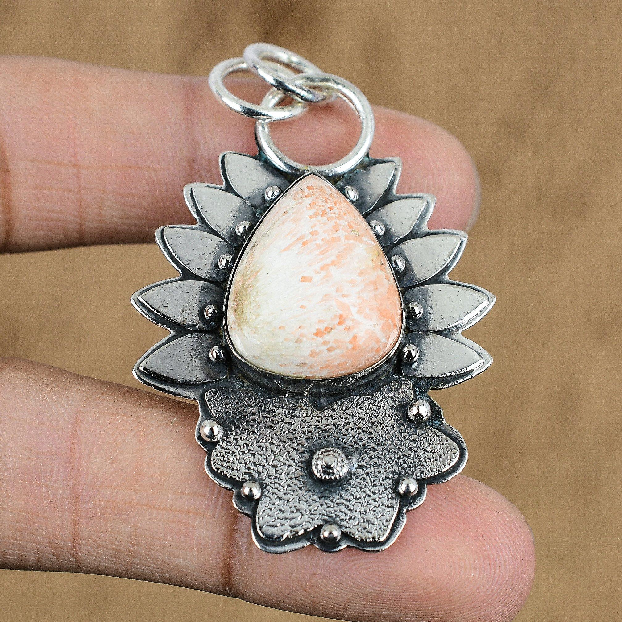 

Anniversary Gift For Her Natural Scolecite Gemstone Pendant 925 Sterling Silver