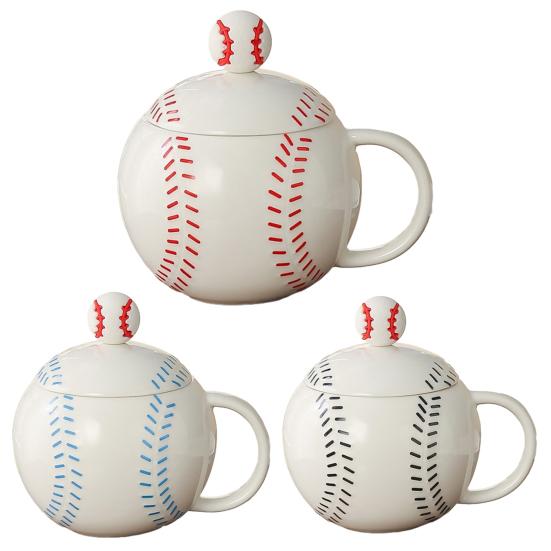 Tasse à café en forme de baseball avec couvercle Poignée en forme de C Tasse en céramique 420 ml Tasse à boire de l'eau pour café thé boissons Utilisation à la maison cuisine extérieur