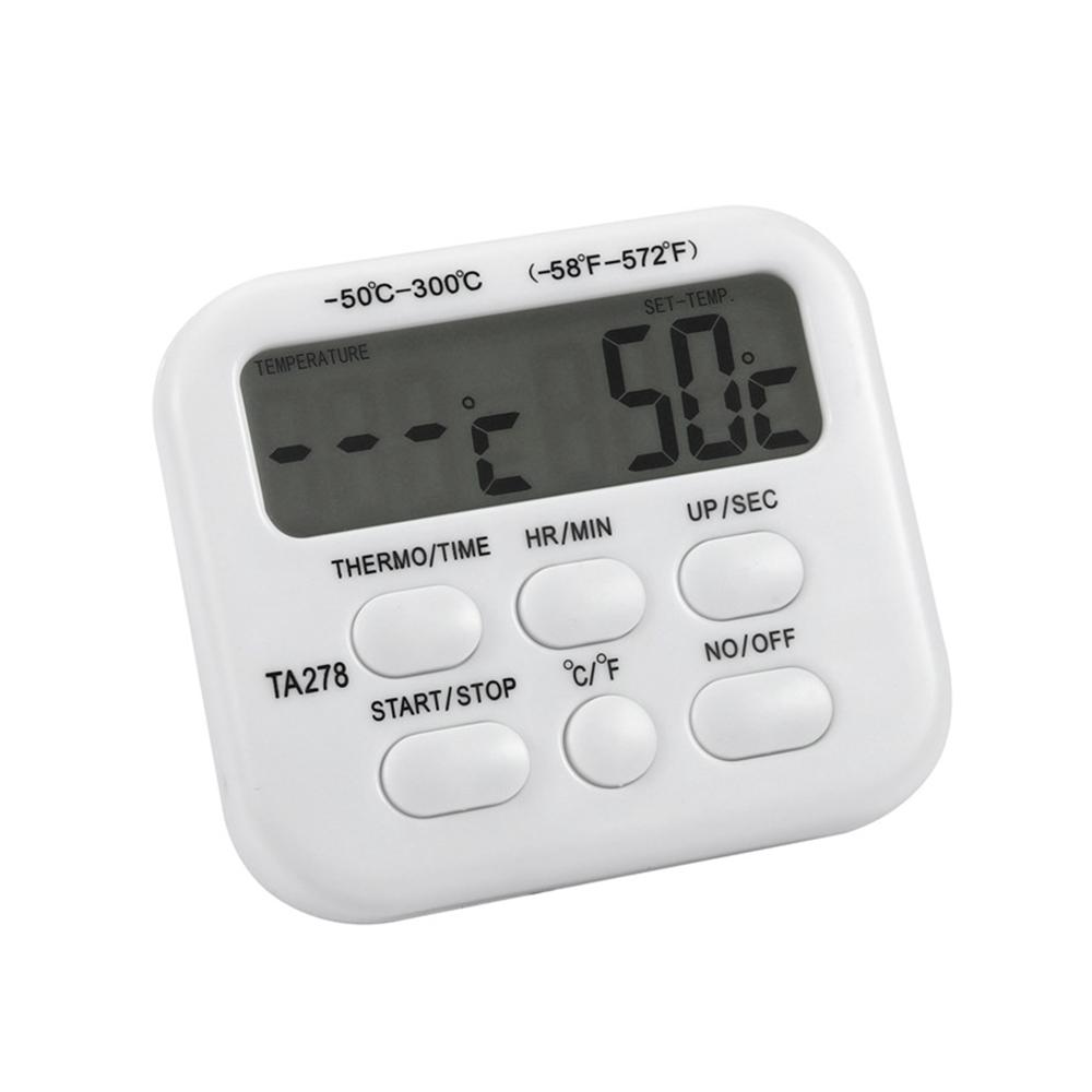 

TA278 Digital Kitchen Thermometer Timer Stainless Steel Probe Meat BBQ Food Temperature Barbecue Cooking Tools with Alarm белый