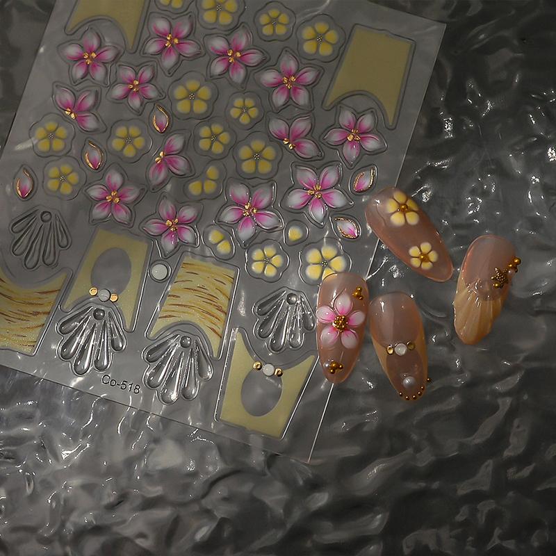 Wearable Nail Art Stickers Free Hand-Painted 3D Sculpted Nail Art Stickers Flower Jelly Nail Art Stickers
