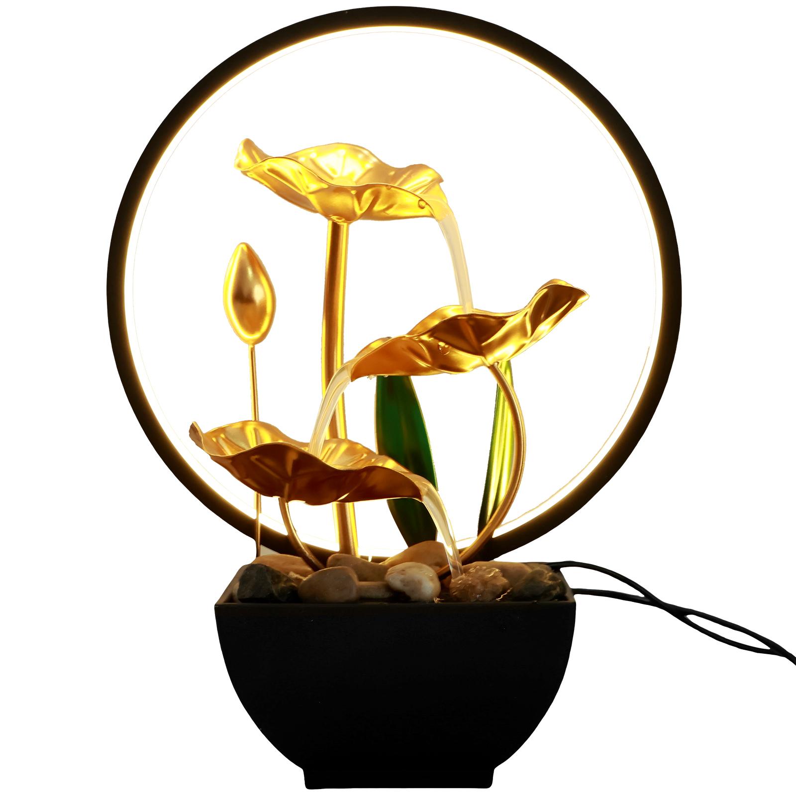 

Фонтан с падающей водой, декоративный настольный фонтан, циркулирующая вода, светодиодные кольцевые светильники, медитация, удача, поделки для домашнего офиса