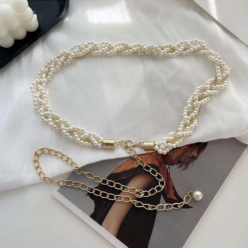 Chic White Pearl Waist Belt For Women Versatile Fashion Accessory For Dresses And Outfits