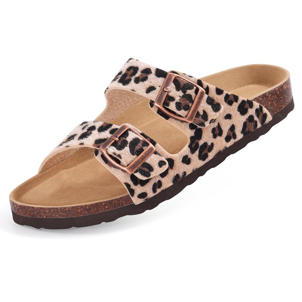 Fashion Crestar Women's Clogs Sandals Fashion Cork Footbed Platform Leopard Slides With Double Buckle Outdoor Lady Flat Casual Slippers
