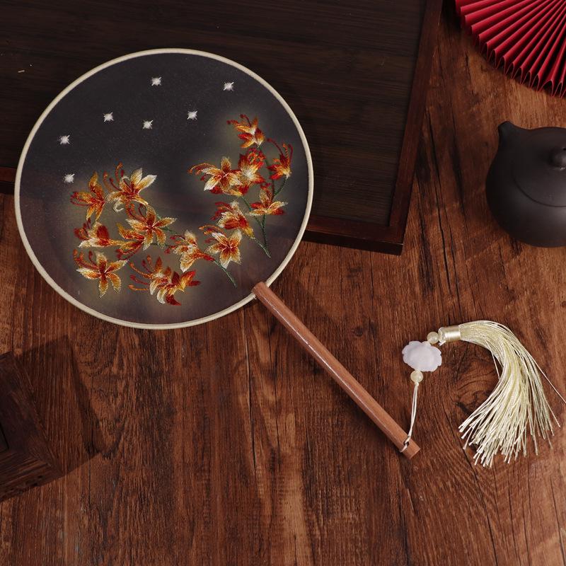 Chinese Double-Sided Embroidered Round Fan for Hanfu or Qipao Dance Performances