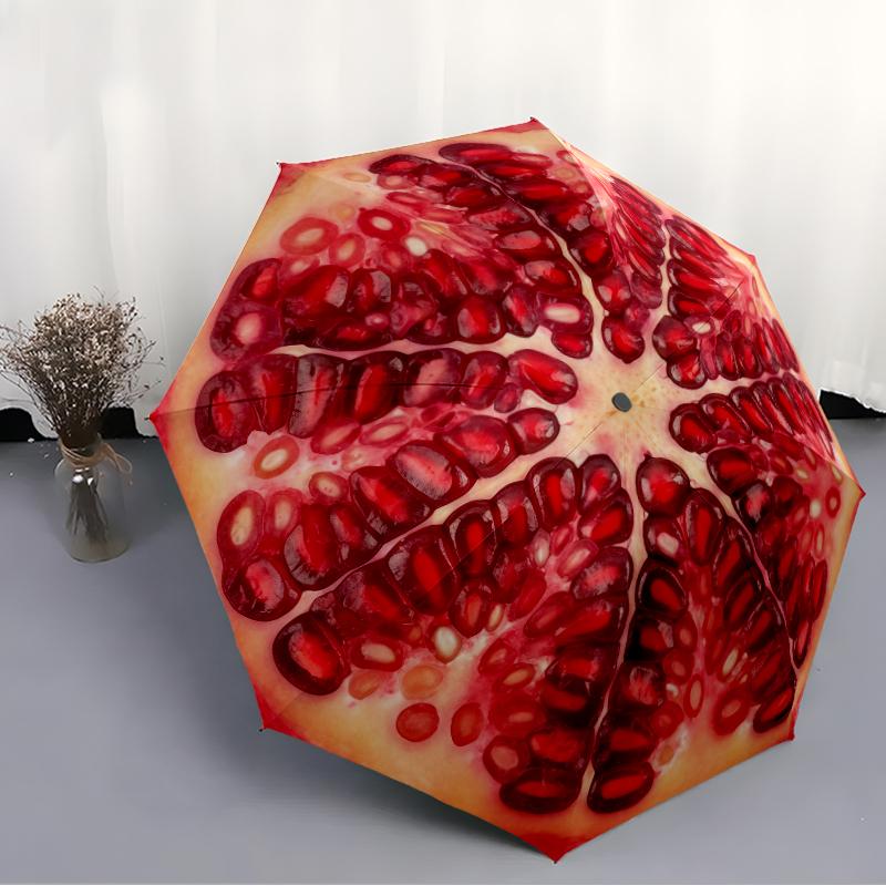 1 PC Automatic Folding Umbrella -Red fruitsPattern,Portable & Foldable Design with 8 Ribs,Christmas Birthday Gifts