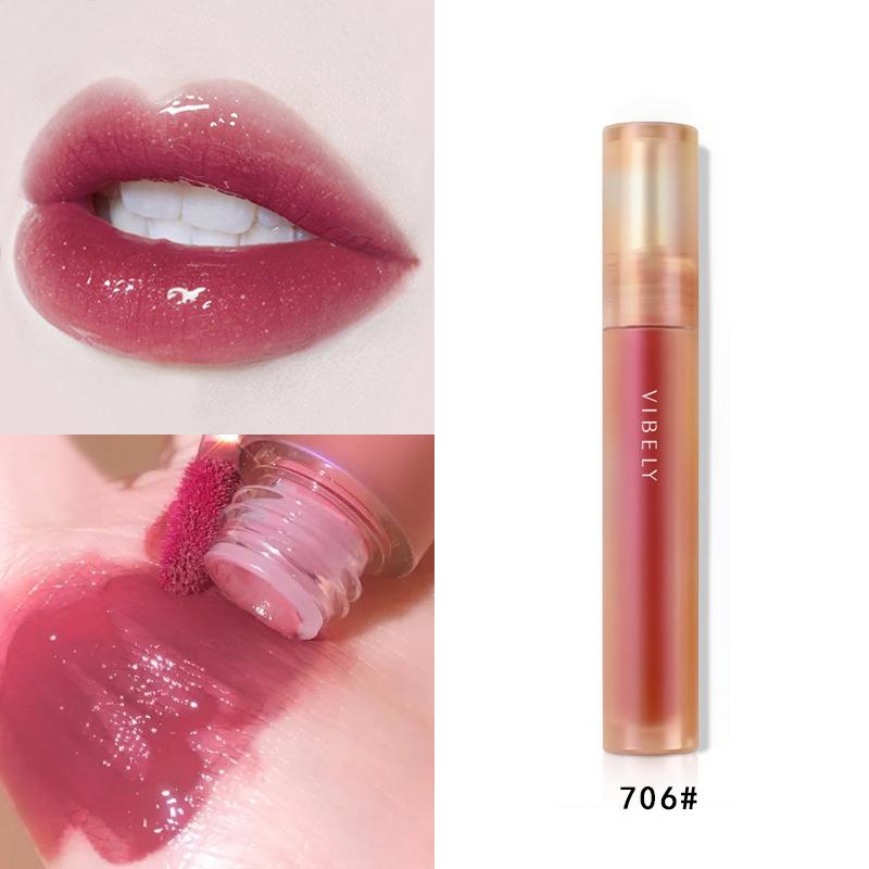 

VIBELY Shell Mirror Watery Air Lip Glaze, долговечная увлажняющая легкая полуматовая помада для женщин, белый блеск для губ 706#