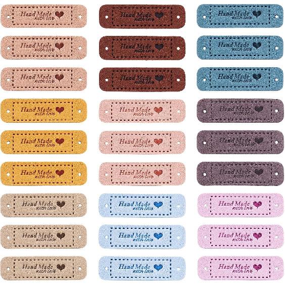 Cheriswelry 54pcs Microfiber Leather Labels 9 Color Rectangle Word Handmade & Love Cloth Labels Art Woven Tag Knitting Fashion Garment Sewing Label