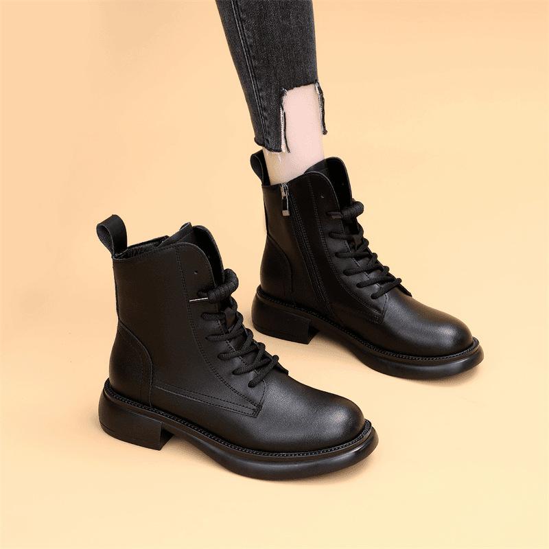 Short Boots for Women's Autumn and Winter 2025 New High Top Flat Bottom Fashionable Versatile Short Boots British Style Women's