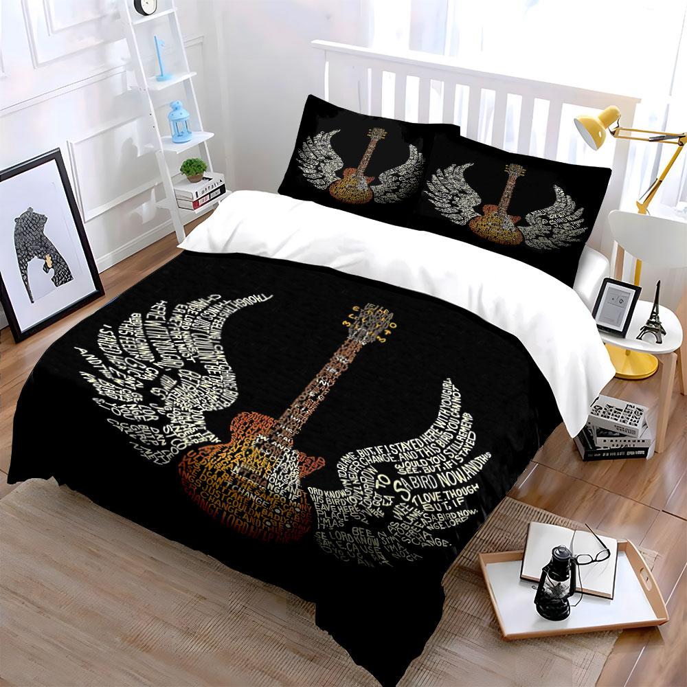 "Music Guitar with Wings Design" Bedding Duvet Cover Set Duvet Cover Pillowcases (1 * Duvet Cover 2 * Pillowcases, without duvet insert)