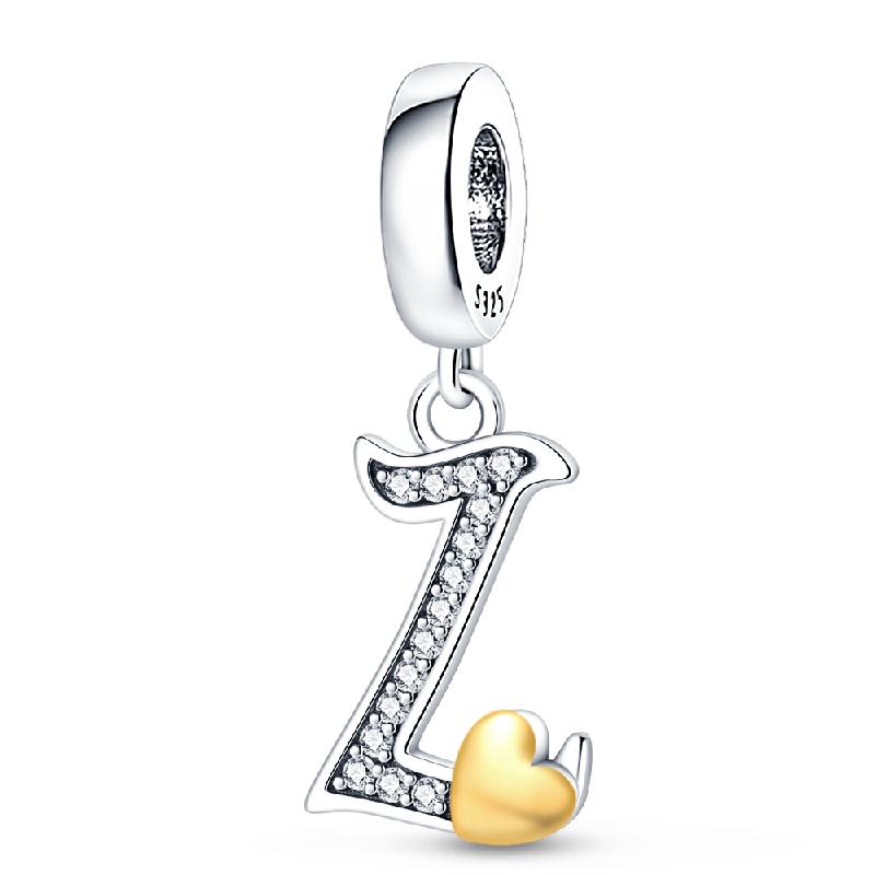 

Новинка из стерлингового серебра S925, 26 букв, розовое золото, подвеска в виде сердца любви для браслета, ювелирные изделия своими руками для женщин, распродажа