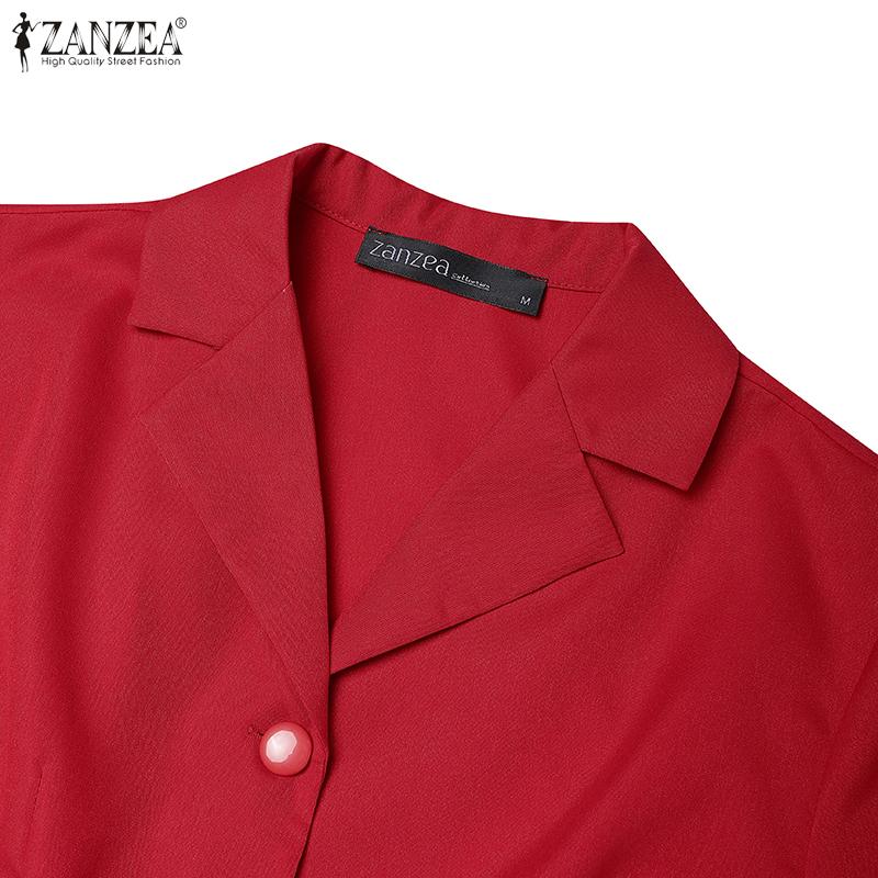 ZANZEA Women Turn Down Collar Summer Short Sleeve Blouse