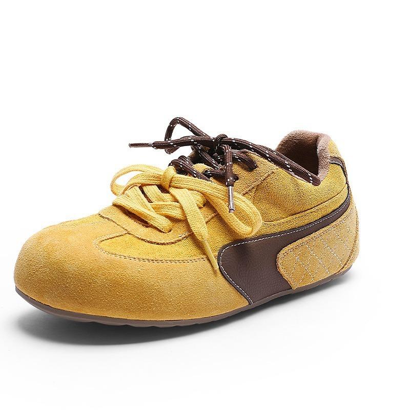 Retro color matching women's spring models breathable flat bottom non-slip leather comfortable casual sports shoes