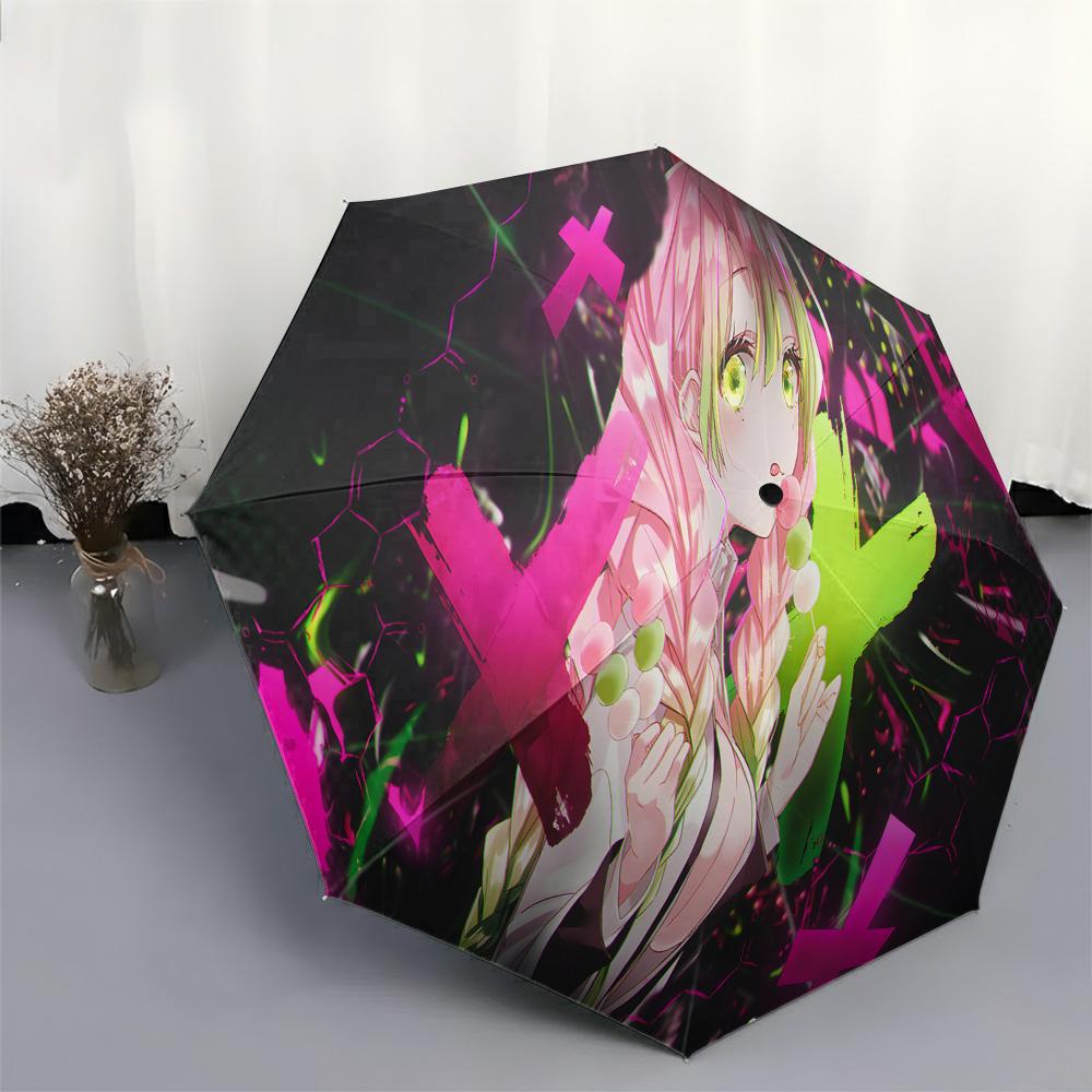 

Demon Slayer Kimetsu no Yaiba Mitsuri Kanroji Neon Pink & Green Gradient Hexagonal Geometric Print Folding Umbrella - Premium An (as the picture,Iron&8K)
