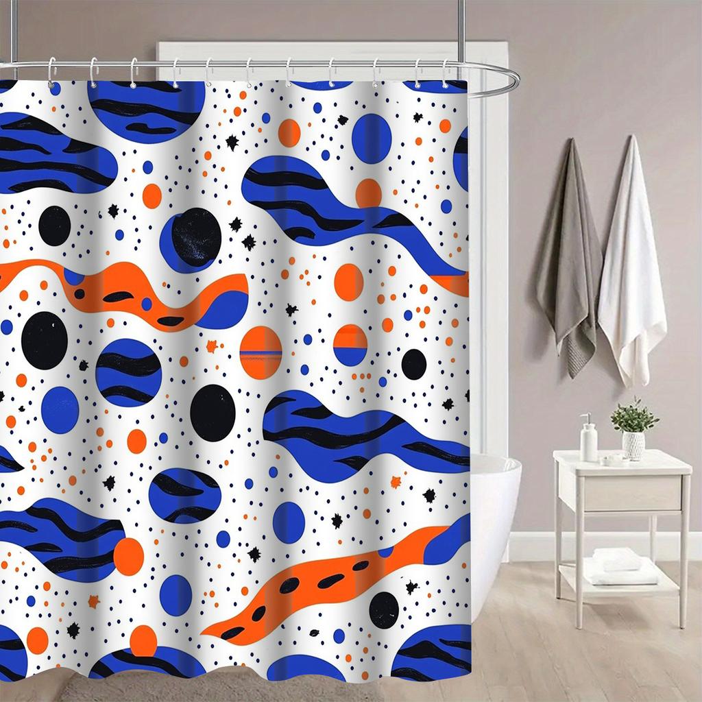 Abstract Cosmic Wave & Planet Shower Curtain 1Pc With 12 Hooks For Bathroom Home Decor Polyester 2D Flat Print 70.8X70.8 Inch