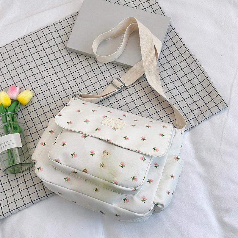 

Женская сумка большой вместимости с цветочным узором, сумка через плечо, холщовая дорожная сумка для покупок, школьная сумка для школьников 34x9x27cm бежевый