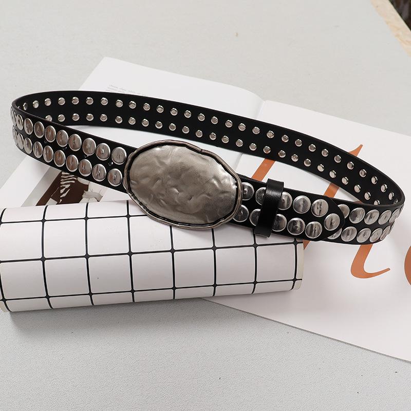 Hand-beaten flat nails rock distressed heavy industry punk ins metal belt 110