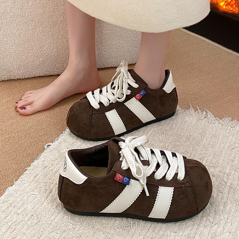 

2025 новые французские ретро одинарные туфли мягкая кожа большая голова платформа женские туфли замша круглый носок шнуровка универсальные повседневные модные 40 кофейный