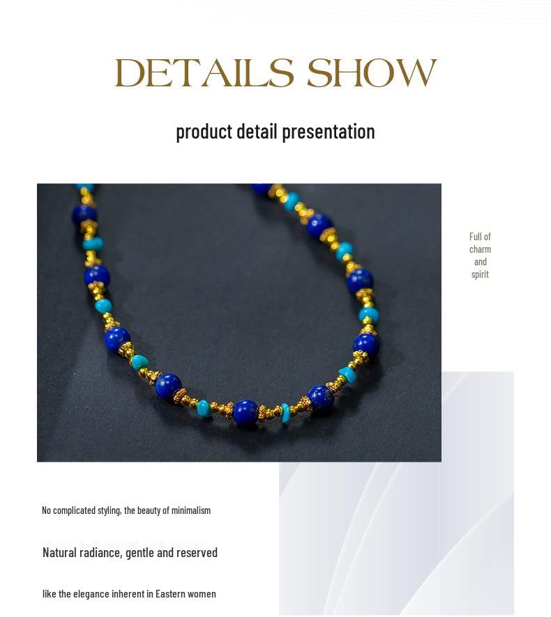 Xirui High-End Lapis Lazuli & Turquoise Beaded Choker Necklace for Girls - Personalized Design Jewelry