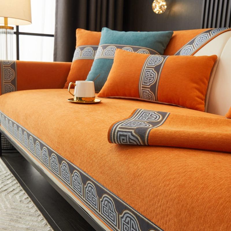 Vintage-Inspired Solid Chenille Sofa Cover for All Seasons Living Room Non-slip Sofa Seat Cover Couch Slipcover, Sofa Towel