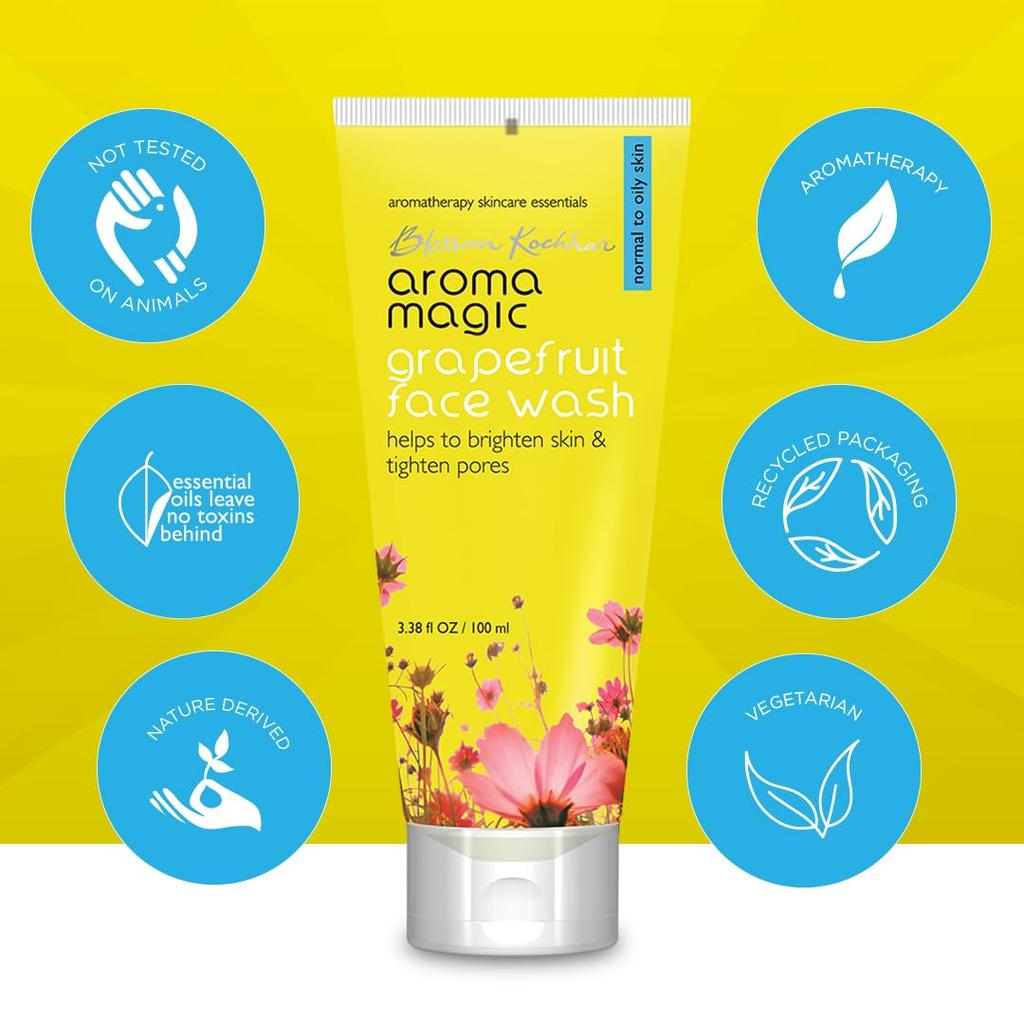 Aroma Magic Grapefruit Face Wash for Oily Skin – Brightening, Pore Tightening & Oil Control with Vitamin C & Beta Carotene, 100ml