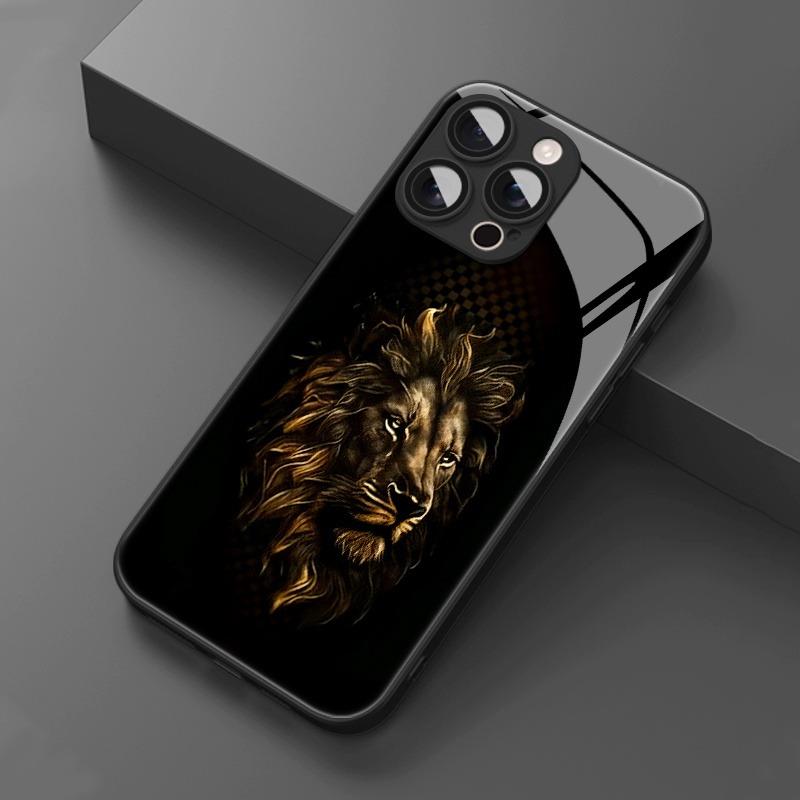 Black Art Trend Löwenkopf Muster Gehärtetes Glas Handyhülle Für iPhone 17 16 15 Pro Max 14 13 12 11 17Air 7 8 Plus XR XS X Hülle