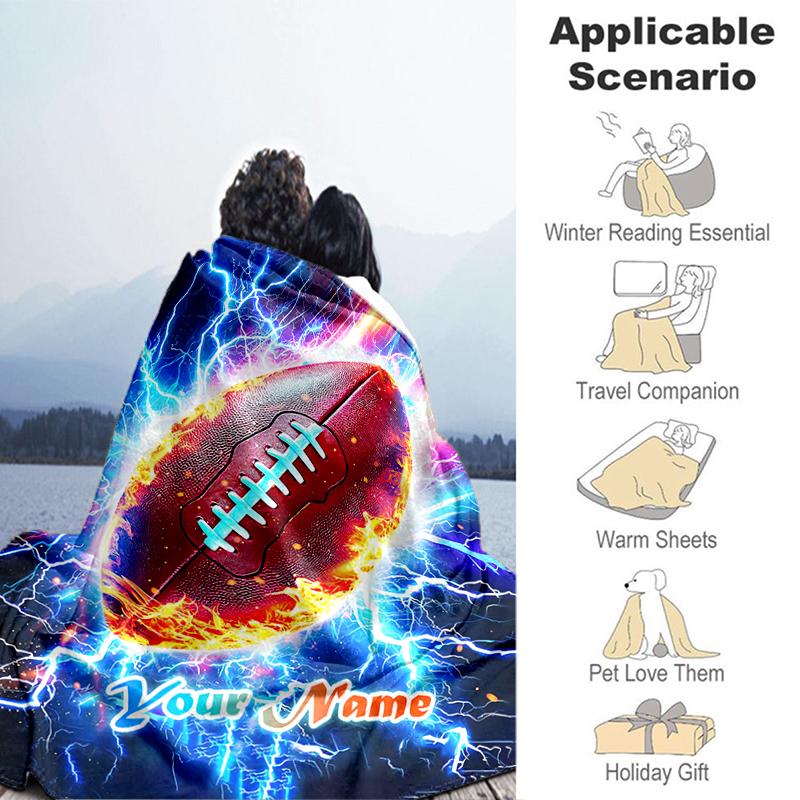 1PC Custom Name Electric Football Power flannel blanket versatile, all-season throw suitable for the living room, bedroom, camping, travel, and gift