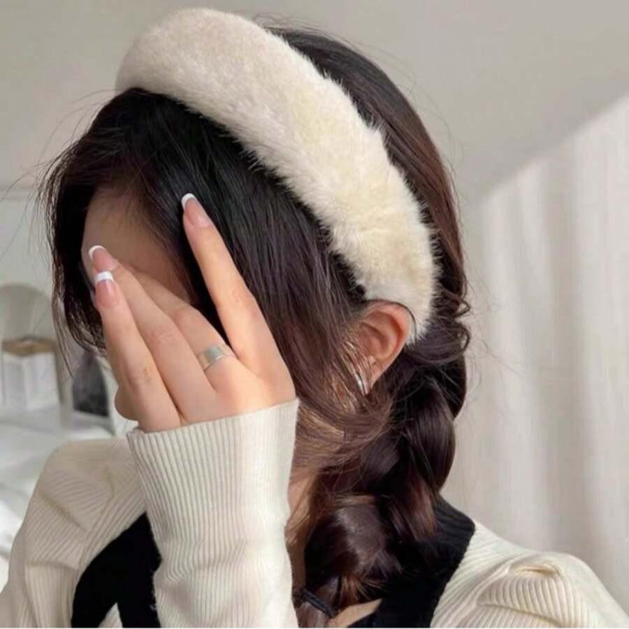 Maillard Plush Headband, Autumn Winter High-End Head Decor, Soft Facial Cleansing And Hair Styling Wide Plush Headband For Women