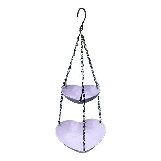 Hanging Bird Feeder for Outdoors Two-Tier Wild Bird Feeder Heart Shaped Seeds And Water Feeder Tray for Outside Garden Patio Deck Yard