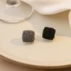 Autumn And Winter Maillard Knitted Wool Square Stud Earrings, Asymmetrical Design, Contrasting Geometric Round Earrings
