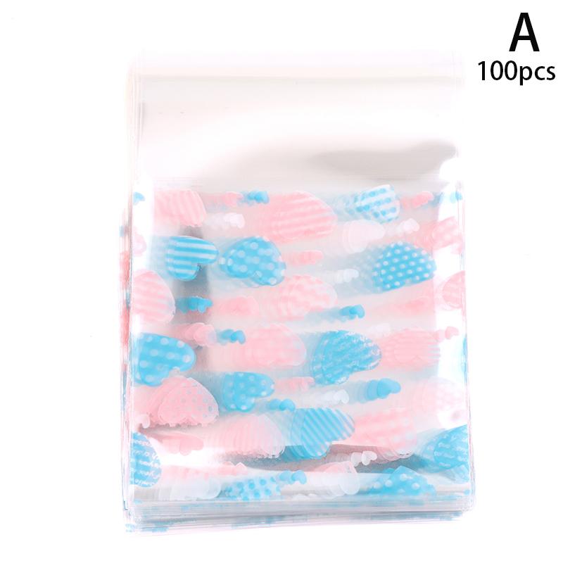 100Pcs Heart Shaped Transparent Candy Bag Biscuit Snacks Plastic Bag Baking Decoration Packaging Self-Adhesive Bag