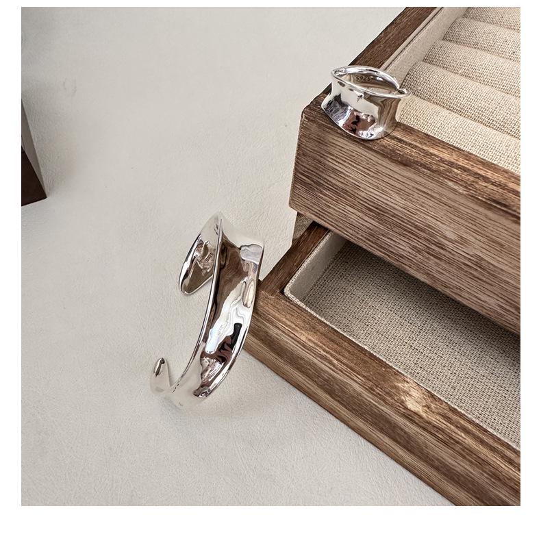 S925 Sterling Silver Textured Curved Ring - Korean Style Fashionable Jewelry