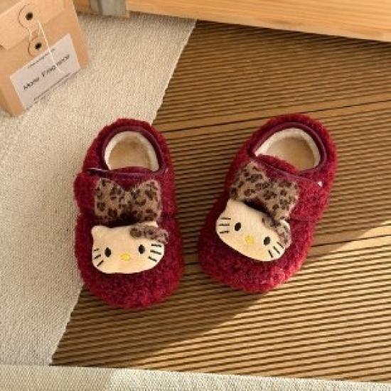 

Girls Fleece-Lined Warm Furry Shoes, New Winter Leopard Print Kitten Korean Style Non-Slip Soft Sole Cotton Shoes for Babies 21 вино красного