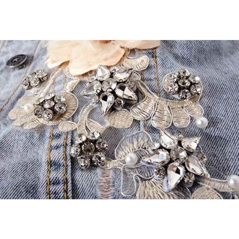 Diamond Studded Flower Denim Vest Short Sleeveless Vest Women's Loose Short Jacket Heavy Industry Technology Top New Fashion Autumn