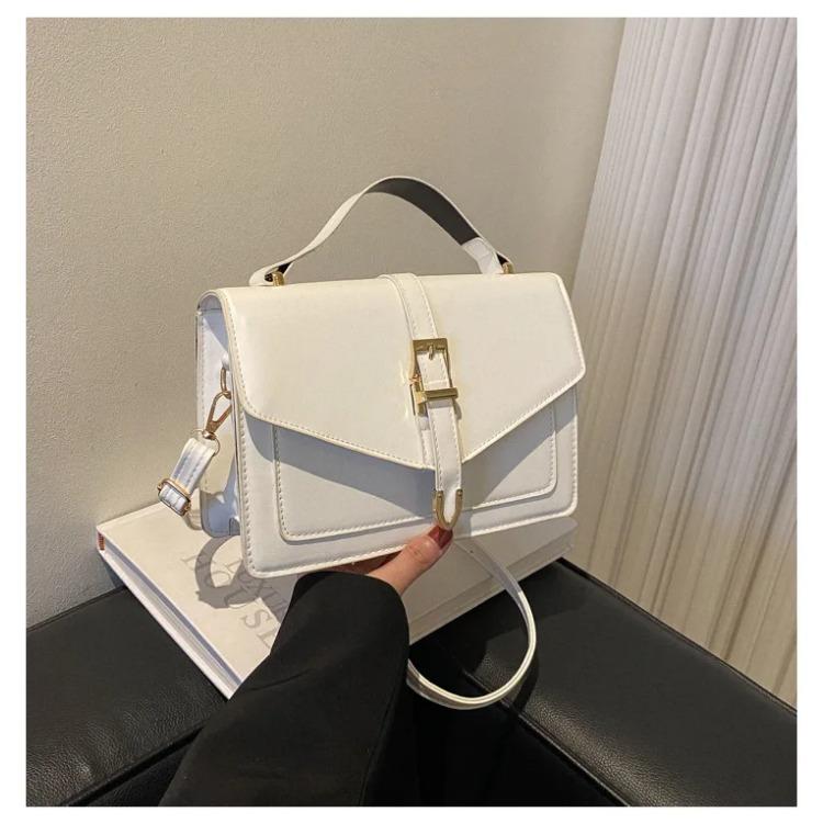 Monochromatic Crossbody Bag for Women Fashion Decor Buckle Handbags Small Square Flap Bag
