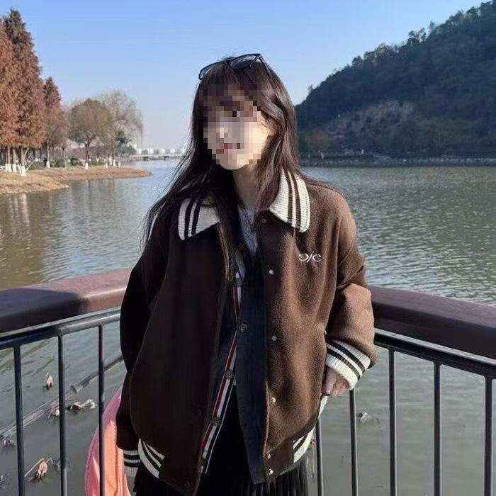 Women s Retro Baseball Jacket - Spring Letter Embroidery, Loose Fit Trendy Lapel Design Large